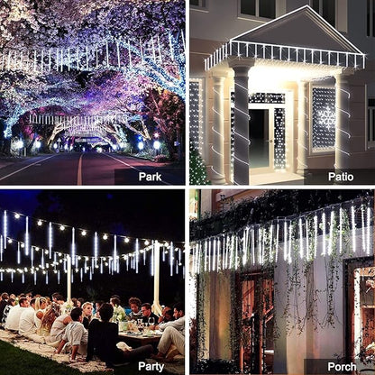 JMEXSUSS 2 Pack Solar Christmas Meteor Shower Lights, 16 Tube 288 LED White Solar Christmas String Lights Outdoor Waterproof for Tree Patio Garden Wedding Party Decorations