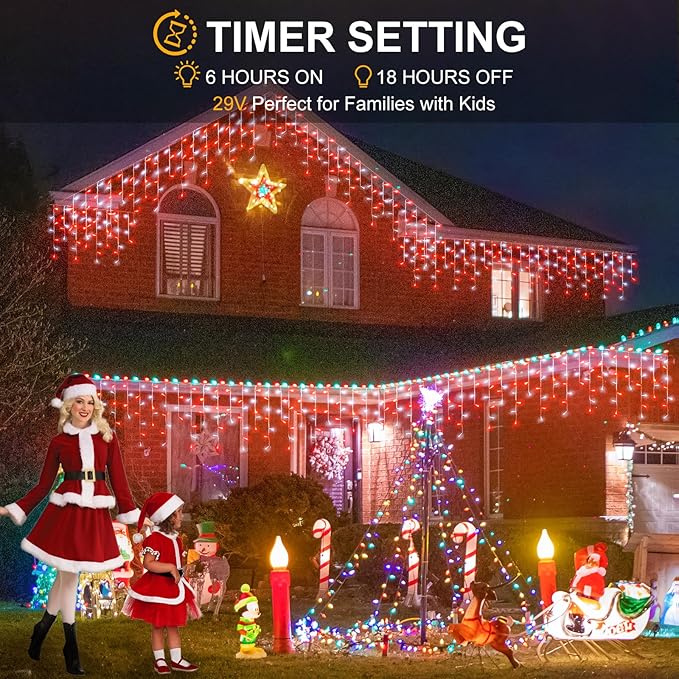 66ft Red and White Christmas Lights, 640 LED Icicle Lights for Outside, Clear Wire Connectable Twinkle Lights with 8 Modes Timer Waterproof for House Window Party Tree Holiday Patio Yard Home Decor