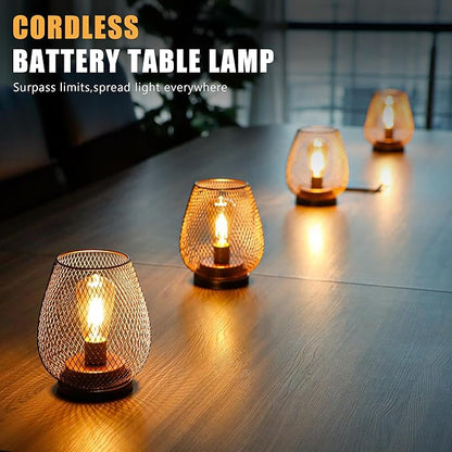 JHY DESIGN Set of 4 Metal Cage LED Lantern Battery Powered Cordless Accent Light with LED Great for Weddings Parties Patio Events for Indoors Outdoors