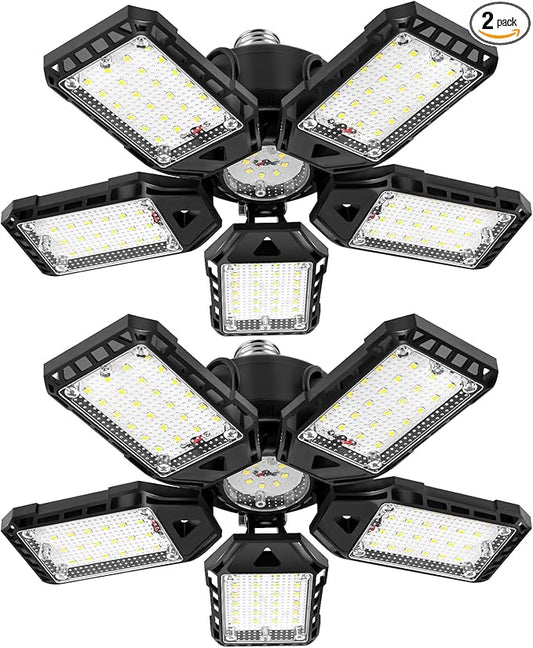 Aoretic 2-Pack LED Garage Lights 2 Pack-160W, 16000LM 6500K with 5+1 Deformable Panels, Indoor LED Shop Light Barn Light Garage Ceiling Lights, E26/E27 for Garages, Warehouse, Shop, Basement
