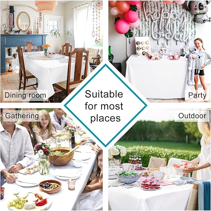 Hiasan White Rectangle Tablecloth - Waterproof Spillproof and Wrinkle Resistant Washable Polyester Table Cloth for Dining Party, 80 x 80 inch