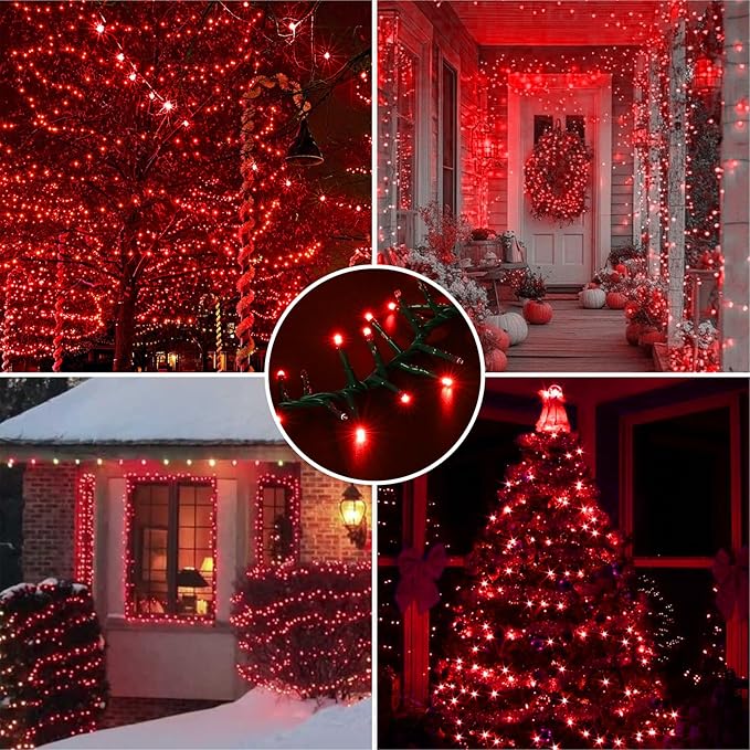 LAMPHOME 500 LED Red String Lights, 46ft 11 Modes Plug in Twinkle Fairy Lights, Waterproof Connectable Cluster Christmas Lights for Christmas Tree, Valentine's Day, Bedroom & Party Decor