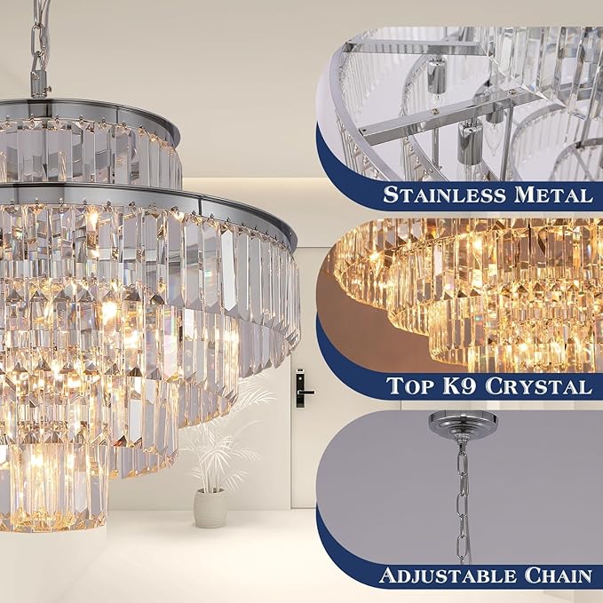 Modern Crystal Chandelier Ceiling Lights Luxury Chandeliers Hanging Raindrop Pendant Light Fixture for Dining Rooms Bedroom Entryway 13-Lights