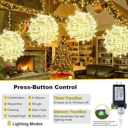 Baung Christmas String Lights Outdoors,4 Pack 15.74" Sphere Lights,Ball Tree Garden Globe Lights for Home, Party, Christmas, Porch Patio,Wedding, Garden,Tree Decoration with Plug
