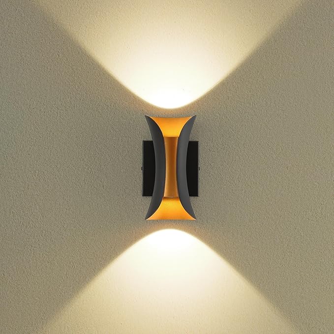ziidoo Wall Sconce Modern Indoor Outdoor Lights,7.9 inch IP65 Black and Gold LED Patio Porch Front Door Light Fixture House Decor Wall Light for Porch Up and Down Stairs Hallway Living Room Bedroom