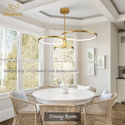 LED Ring Chandelier Modern Gold Chandellier for Dining Room 3-Light Dimmable Pendant Light Kitchen Island Contemporary Flush Mount Chandelier for Bedroom Living Room Dining Table Closet