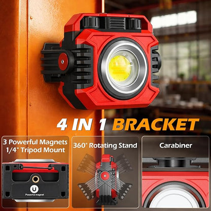 Samyoung 2-Pack 2400LM Magnetic Rechargeable Work Light, Dual-Sided LED Work Light, Up to 80 Hours Runtime, Stepless Dimming 2700K-8000K, Magnetic Flashlight with 360° Rotating Stand, Hook, Red