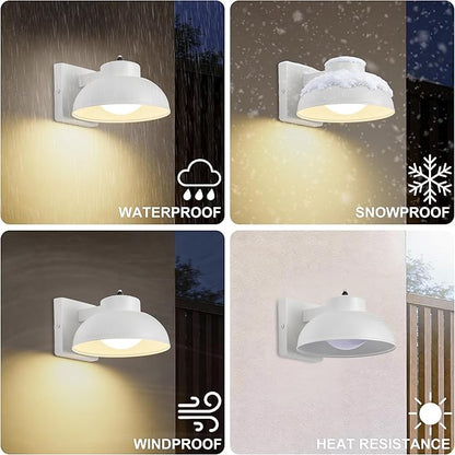 LED Outdoor Wall Lights, 2 Pack Dusk to Dawn LED Porch Light 12W Integrated 3000K Farmhouse Barn Style White Metal Wall Mount Light Hardwired for Porches, Garages, Patios, Sheds, Driveways, Walkways