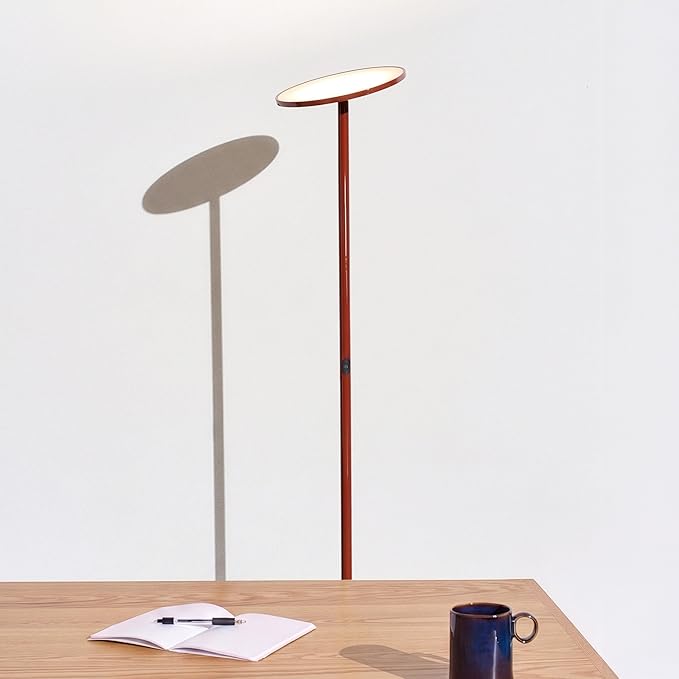 Brightech Sky LED Floor lamp, Torchiere Super Bright Floor Lamp for Living Room Decor & Office - Dimmable, Tall Standing Lamp with Warm Light for Bedroom & Reading - Red