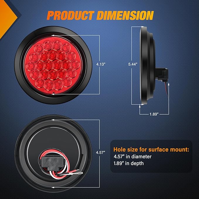 Nilight 4Inch Round Trailer Tail Light 4PCS White Red Brake Turn Signal Reverse Lights w/Flush Mount Grommets Plugs IP67 Waterproof for 12V Truck Bus RV Camper ATV UTV