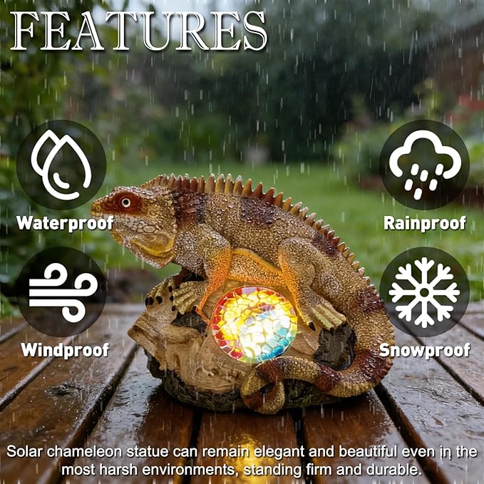 Solar Iguana Garden Statues Decor for Outdoor, Khaki Iguana Figurine Lights for Lawn Patio Yard Decoration - Unique Christmas Housewarming Gifts for Grandma Wowen Mom
