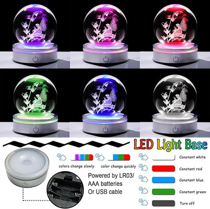 Crystal 3D Fairy 3.15in Ball Figurine Gifts for Women, Collectible Glass Witchy Sphere for Her Room with LED Light Base, Snow Globe Keepsakes for Fairy Lovers Home Decor