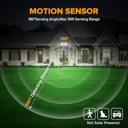 LUTEC 34W 3700 Lumen LED Security Lights Motion Sensor Light Outdoor with Night Light, 5000K IP65 Waterproof, Dusk to Dawn, Hardwired Motion Detector Flood Light for Garage, Yard-Black Night Light