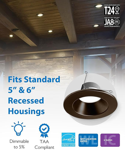 Recessed Ceiling Lights LED Downlight - 5/6 inch LED Recessed Light Fixtures - Selectable CCT 2700K-5000K, 918 Lumens, 10.3W - DLR56 Retrofit Ceiling Light, Bronze, 1-Pk by NICOR Lighting