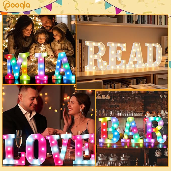 Pooqla Colorful Light Up Letters with Remote, Upgraded 35 Colors LED Marquee Letters, RGB Lighted Letter for Girls Teenager Gift, Birthday, Party, Wedding, Night Light, Room, Bedroom Decor, Letter U