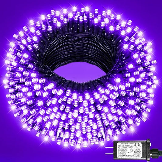Purple String Lights Outdoor, 100FT 300 LED String Lights for Outside Waterproof with 8 Modes, Connectable Plug in Fairy Light Green Wire for Indoor House Patio Garden Party Decorations