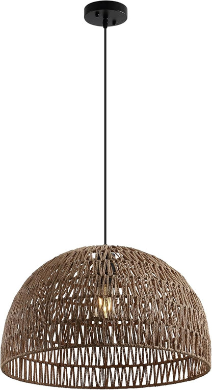 JONATHAN Y 20" Brown Modern Bohemian Woven Rope LED Pendant Light Fixture, Adjustable Dome Ceiling Lamp for Kitchen Island, Rope Shade, Coastal Farmhouse Decor (JYL6504F)