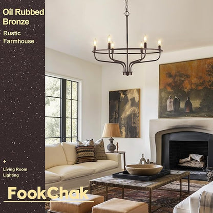 6-Light Farmhouse Oil Rubbed Bronze Chandelier Dining Room Light Fixture Metal Candle Chandeliers for Bedroom Hanging Lighting for Kitchen Living Room Entryway Foyer, 28.54in