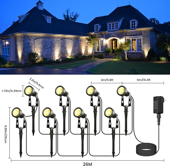 Zuske Outdoor Landscape Lighting, 8-Pack Low Voltage LED Spot Lights with Transformer, Waterproof IP65 Outdoor Landscape Lights for Garden, Yard, Backyard, Lawn, Trees, House, Flags – Warm White