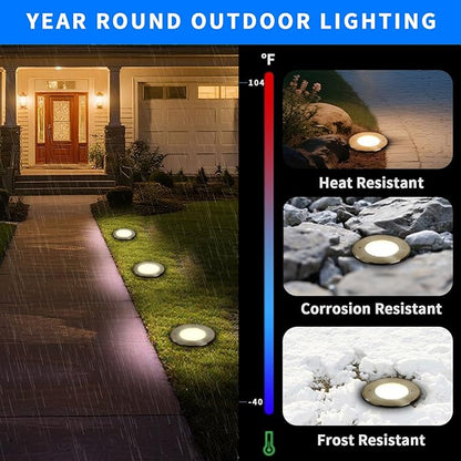 5W Outdoor Ground Lights,High Voltage 110V 120V,Diameter 4.72 inches,Waterproof Landscape Lighting Hardwired,Warm White 3000K,Recessed Underground Lamp for Patio,Pathway,Yard,Well,Pack of 4