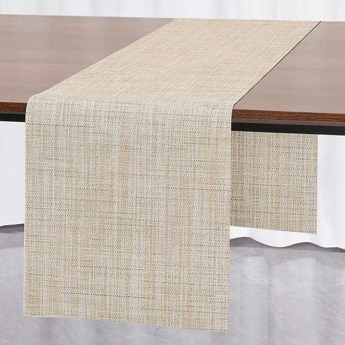 Myir JUN Table Runner, Vinyl Table Runner Indoor Arbitrarily Cropped Runner for Table Heatproof for Home Party (Beige, 12 x 94 inch)