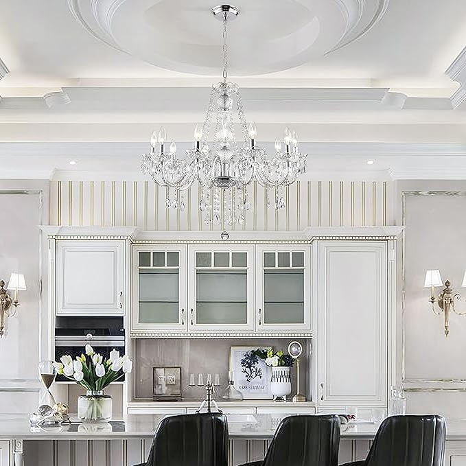 PAPAYA Crystal Chandeliers Clear Chandelier 25 * 27.5in 10-Light Modern Pendant Ceiling Lighting Fixture with Acrylic Crystals & Beads for Girls Room,Living Room,Kitchen Island,Entryway