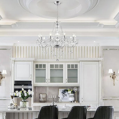 PAPAYA Crystal Chandeliers Clear Chandelier 25 * 27.5in 10-Light Modern Pendant Ceiling Lighting Fixture with Acrylic Crystals & Beads for Girls Room,Living Room,Kitchen Island,Entryway