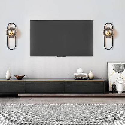 Wall Sconces Set of Two,Matte Black Wall Light Sconces with Grey Globe Glass Shade for Living Room and Bedrooms