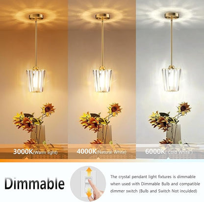 3 Pack Crystal Pendant Lights Kitchen Island - Modern Gold Pendant Light Mini Adjustable Hanging Pendant Lights for Kitchen Island Dining Room Foyer Hallway