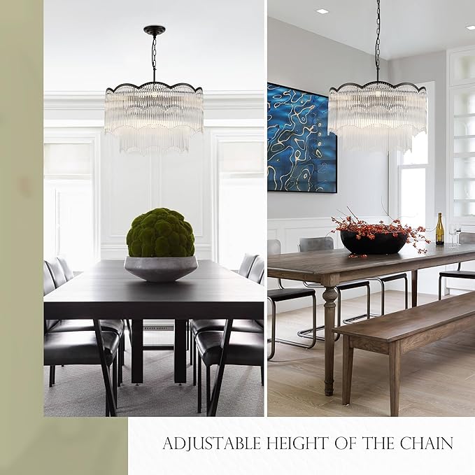 22.83" Black Clear Glass Crystal Chandelier 8-Light Modern Crystal Pendant Ceiling Light Fixture 2-Tier Luxury Glass Chandeliers,for Dining Room Kitchen Island Living Room Bedroom