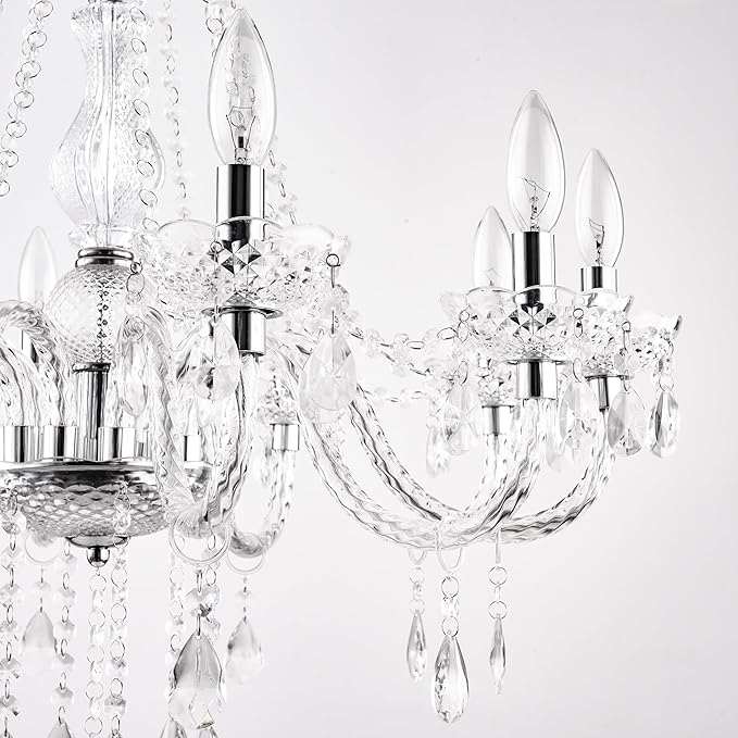 PAPAYA Plug in Crystal Chandeliers Clear Chandelier 25 * 27.5in 10-Light Modern Pendant Ceiling Lighting Fixture with Acrylic Crystals & Beads for Girls Room,Living Room,Kitchen Island,Entryway.