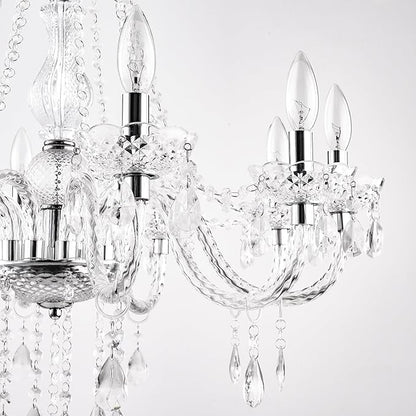 PAPAYA Plug in Crystal Chandeliers Clear Chandelier 25 * 27.5in 10-Light Modern Pendant Ceiling Lighting Fixture with Acrylic Crystals & Beads for Girls Room,Living Room,Kitchen Island,Entryway.