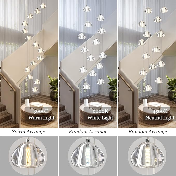 Modern Crystal Chandelier 14-Lights High Ceiling Raindrop Chandelier Lighting Fixture, Large LED Round Indoor Lighting Fixture Black for Foyer Staircase Living Room