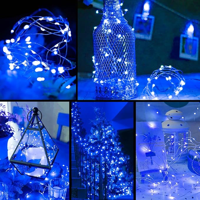ZGWJ Fairy Lights Battery Operated, 100 Pack Twinkle String Lights 20 LED 7FT 3 Lighting Modes for Bedroom Decor, Easter, Halloween, Christmas, Party Indoor and Outdoor Decoration (Blue, 100PCS)