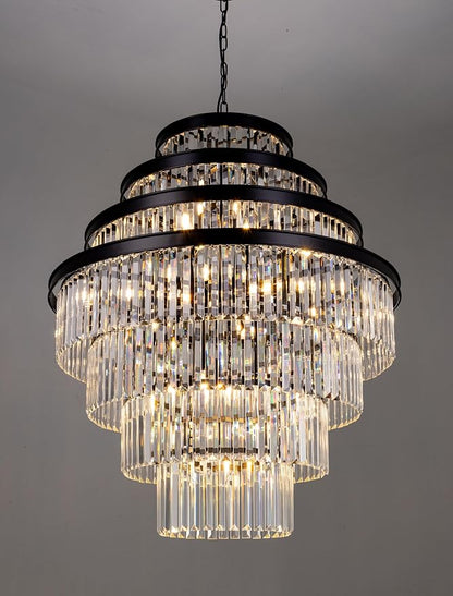 Wellmet Large Crystal Chandelier, Luxury 7-Tier Crystal Chandelier, Black Crystal Chandelier for Living Room, Dining Room, Porch, Entryway, Hallway, Restaurant, 31''W