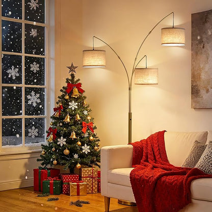 Gold Floor Lamps for Living Room, Super Bright Arc Floor Lamp with Remote Control, 3 Light Tall Floor Lamps with Stepless Dimmable, 80" Mid Century Tree Floor Lamp for Bedroom, Office
