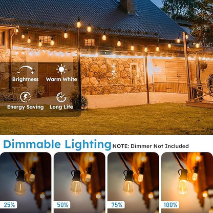 GvvooHome S11 LED Outdoor String Lights 100FT, Shatterproof & Waterproof Patio Lights with 32 Plastic Bulbs for Porch, Deck, Garden, Backyard, Balcony, 2700K Dimmable