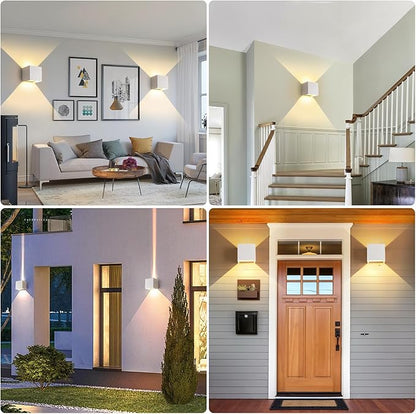 2 Pack LED 20W Outdoor Wall Lights Exterior/Interior 3 Colors Adjustable Wall Sconce Up and Down Light Porch Lights IP65 Waterproof Exterior Wall Sconce Modern Outdoor Lighting Square Aluminum White