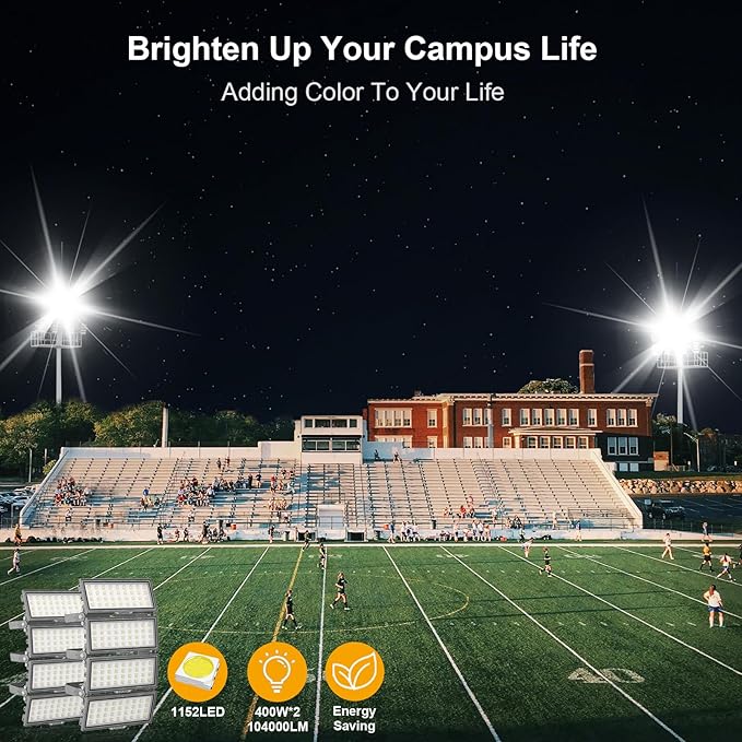 LED Flood Light Outdoor, Led Stadium Lights Super Bright Security Lights 800W (400W*2Pack), 104000Lumen, Adjustable Lighting, Surge 6KV, IP67 Waterproof, 6500K Daylight