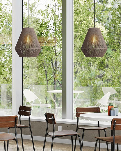 ELYONA 12” Woven Pendant Light for Kitchen Island Farmhouse Boho Hanging Lamp with Handwoven Rattan Basket Shade Adjustable Pendant Light Fixtures for Dining Room Bar Bedroom Foyer Hallway Dark Brown