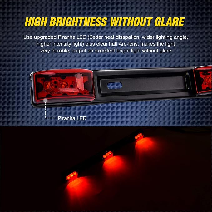 Nilight TL-11 1PC Red 9 LED ID Bar Marker Tail Black Stainless Steel Bracket for Truck Trailer Boat Identification Light