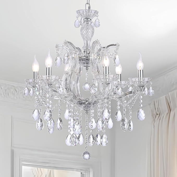 Modern Crystal Chandelier, Maria Theresa Crystal Chandelier 6 Lights Luxury Chrome Chandelier Lighting Fixture for Dining Room, Living Room, Bedroom, Kitchen Island, Foyer