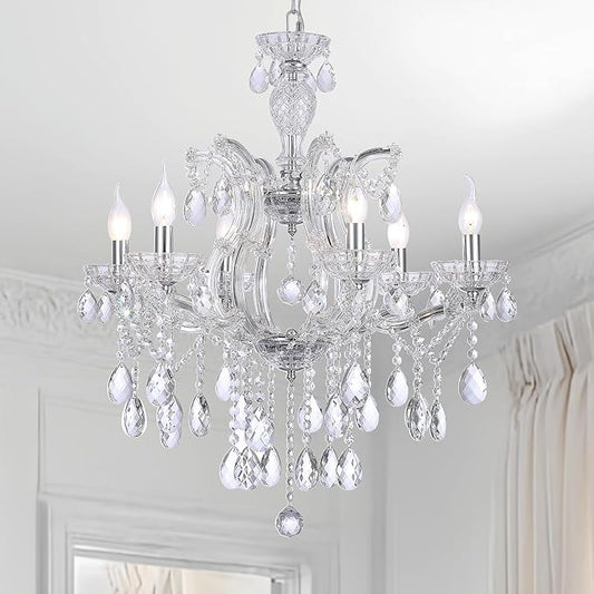 Modern Crystal Chandelier, Maria Theresa Crystal Chandelier 6 Lights Luxury Chrome Chandelier Lighting Fixture for Dining Room, Living Room, Bedroom, Kitchen Island, Foyer