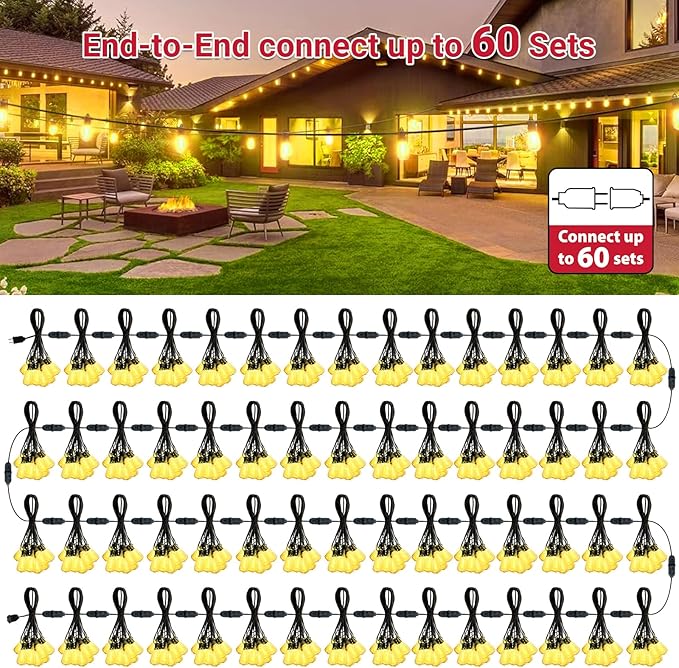 LAMPHOME 2-Pack 26Ft ST38 Outdoor String Lights, Warm Yellow Edison LED Patio Light with 12+1 Shatterproof Bulbs, Waterproof for Bistro Christmas Party Garden Decor