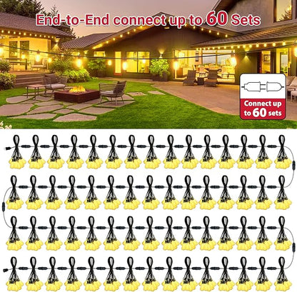 LAMPHOME 2-Pack 26Ft ST38 Outdoor String Lights, Warm Yellow Edison LED Patio Light with 12+1 Shatterproof Bulbs, Waterproof for Bistro Christmas Party Garden Decor