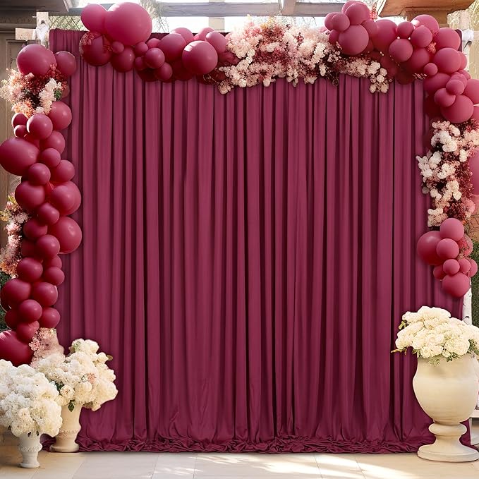 10x10ft Burgundy Backdrop Curtain for Wedding Parties Wrinkle Free Fabric Maroon Drapes Backdrop Decoration for Baby Shower Birthday Photography Decoration 2 Panels, 5ft x 10ft
