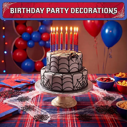 Conelist 12 Pcs Spider Themed Birthday Candles Cartoon Red Blue Birthday Decorations Movie Cake Toppers for Spider Themed Party Supplies
