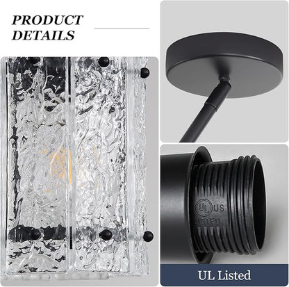 Black Glass Pendant Lights Kitchen Island, Water Ripple Round Pendant Lights Adjustable Modern Hanging Pendant Light Fixtures for Kitchen Island Dining Room Above Sink Foyer Entryway 2 Pack