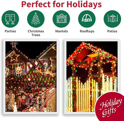 LAMPHOME Super-Bright Extendable Warm White Green red Christmas Lights Decoration 100Lights 19.6ft UL Certified Mini Bulb String Lights for Outdoor Christmas Tree Garden Patio Wedding Decor