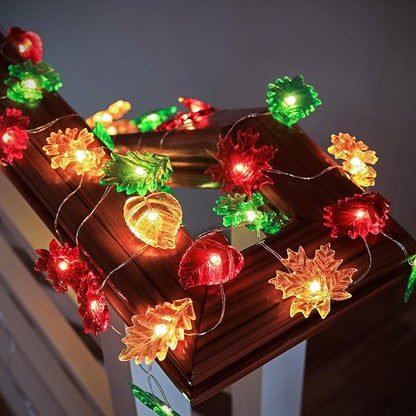 Solar String Lights Fall Forest Leaf Lights Outdoor Garden Tree Décor Thanksgiving Decorative lights Autumn Light up Maple Oak Leaves Decorations Harvest Garland 14ft 40LED Balcony Pathway Bush Decor